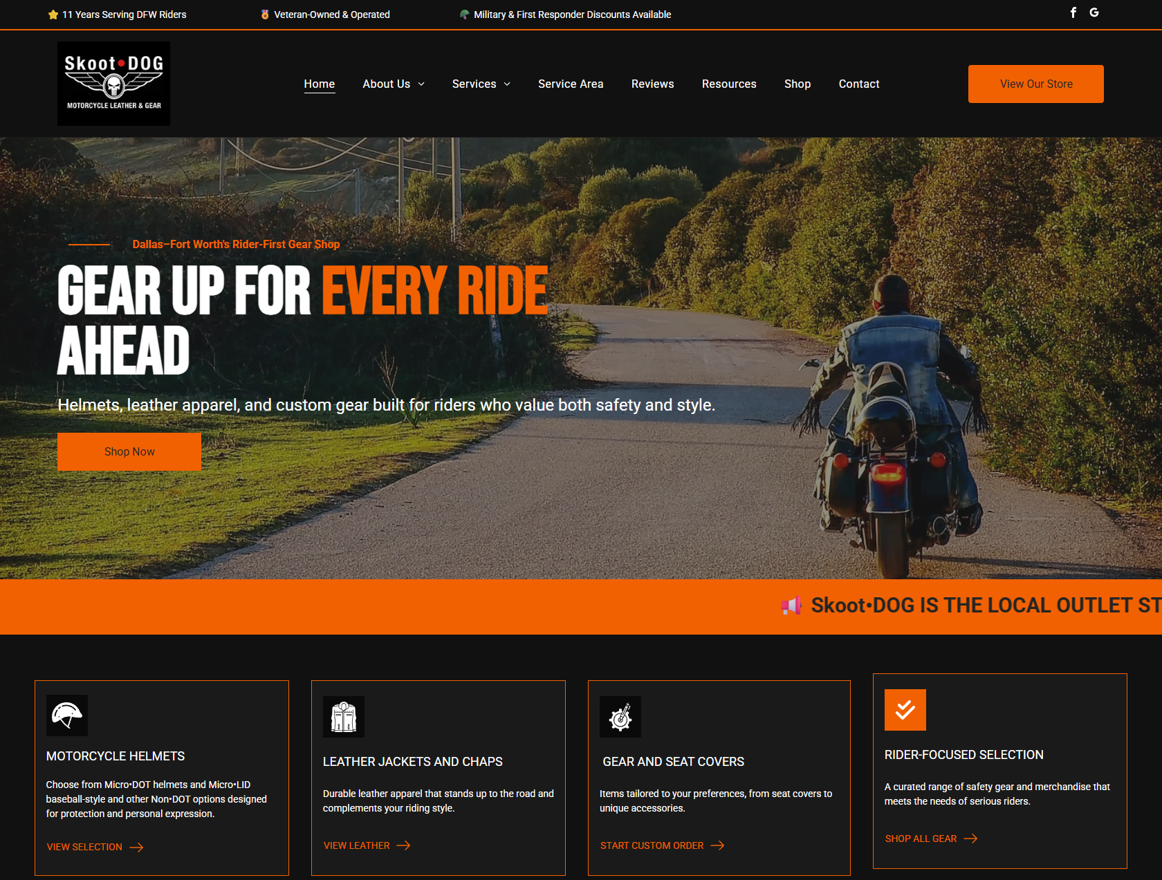Skoot·DOG motorcycle gear website homepage